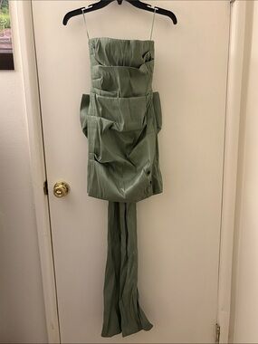Allison + Kelly Sage Green Strapless Draped Evening Mini  Dress